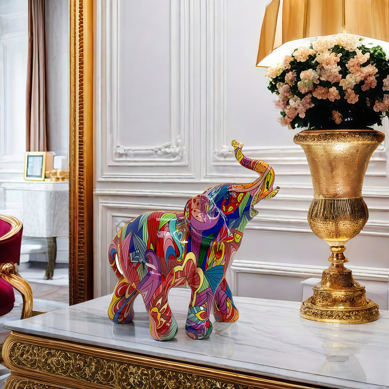 1pc Estatua de resina de elefante colorida, decoración versátil para el hogar para la sala de estar, el soporte de TV, el estudio, la oficina - Ideal para Navidad, Acción de Gracias, Año Nuevo, Día de San Valentín, celebraciones univer