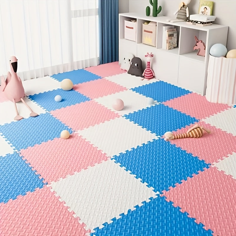 30 piezas de alfombrilla de espuma con diseño de patchwork de patrón cruzado, material, diseño monocromo, adecuado para salas de juego, yoga y temas de vacaciones - gris, amarillo, azul, beige, rosa.
