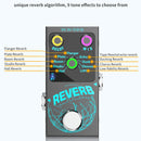 Pedal de Reverb Digital Negro 9-en-1 con Perillas Iluminadas - Incluye Flanger, Plate, Room, Studio, Hall, Tape Echo, Ducking, Chorus, Efectos Low-Fi - Decaimiento/Mix Ajustable, Acompañamiento Inalámbrico, Alimentación DC y Tipo-C, Gran Interruptor de P
