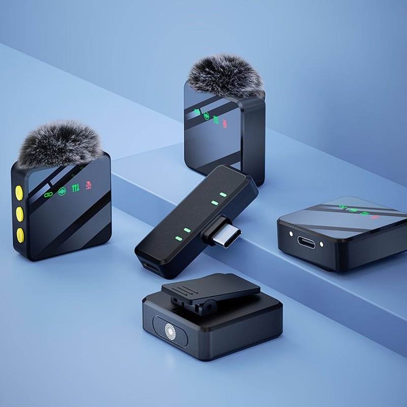 Micrófono inalámbrico 2.4G Pro - Hasta 14 horas de batería, cancelación de ruido DSP+ENC, diseño clip-on plug & play para vlogging HD y transmisiones en vivo, conector USB tipo C, micrófono de solapa | Micrófono profesional | Diseño clip-on