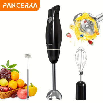 Set de Batidora de Mano PANCERKA 100W de Alta Resistencia - Multiusos con Batidor y Espumador de Leche, Motor de Cobre Cepillado, Cuchillas de Acero Inoxidable para Sopas, Batidos, Purés