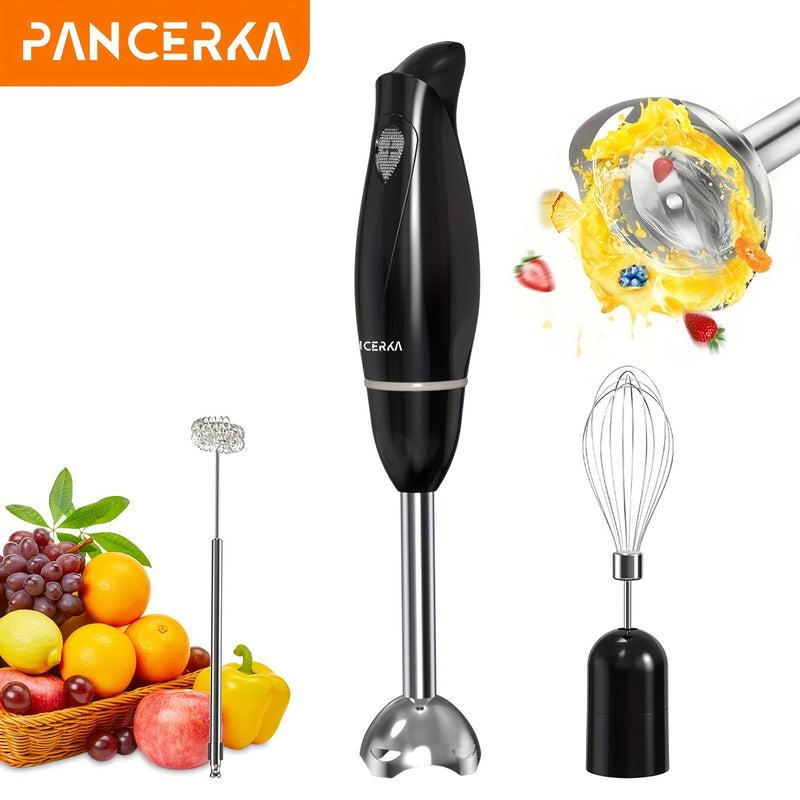 Set de Batidora de Mano PANCERKA 100W de Alta Resistencia - Multiusos con Batidor y Espumador de Leche, Motor de Cobre Cepillado, Cuchillas de Acero Inoxidable para Sopas, Batidos, Purés