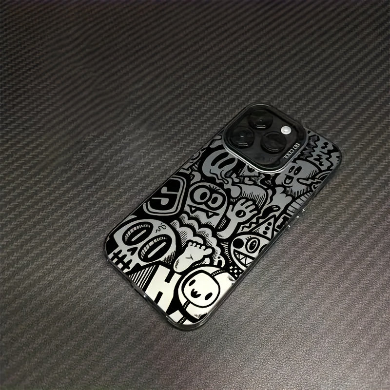 Funda para teléfono resistente a golpes, material de acrílico negro con diseño de patrón divertido en la superficie