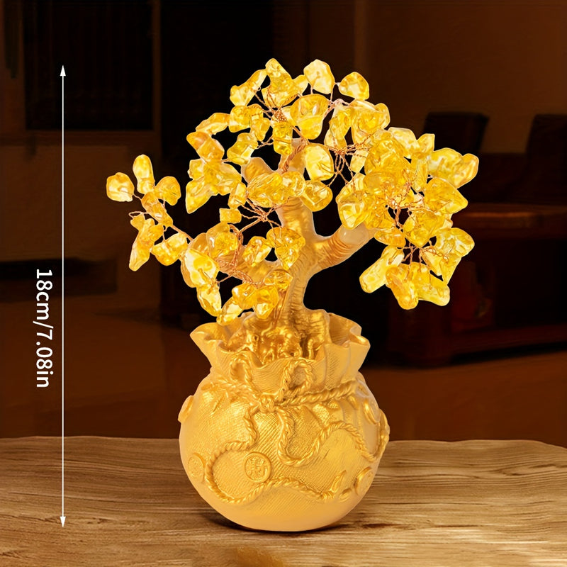 1pc Árbol de Dinero de Cristal Dorado Hecho a Mano en Maceta Intrincada - Decoración Atrayente de Prosperidad y Riqueza, No Necesita Energía, Independiente con Hojas Detalladas para Hogar y Oficina