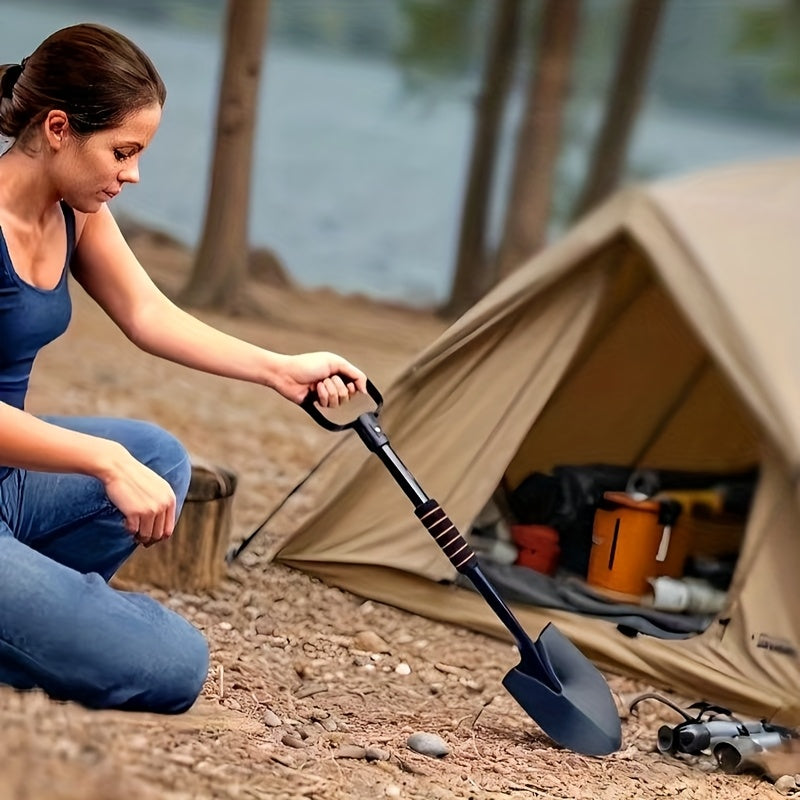 Paleta Multifuncional Plegable para Camping - Mango en Forma de D, 68 cm, Construcción Metálica Duradera, Ligera y Portátil para Senderismo, Supervivencia y Jardinería - y Amarillo, Equipo de Campamento, Esencial para Excursionistas, Diseño Compacto, Her