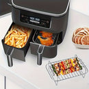 Juego de Accesorios para Freidora de Aire de Doble Cesta de 6 Piezas para Ninja DZ201 y Otros Modelos de 8QT-10QT - Incluye 2 Rejillas de Acero Inoxidable y 4 Brochetas, Ideal para Cocinar Eficientemente y Kebabs Gourmet