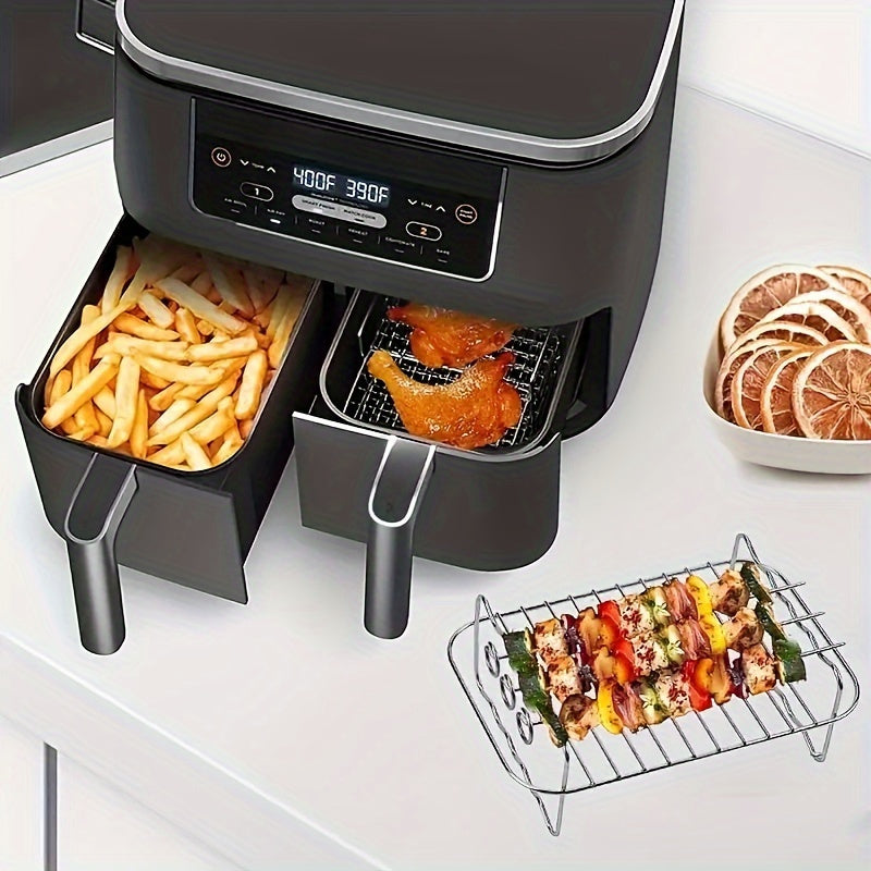 Juego de Accesorios para Freidora de Aire de Doble Cesta de 6 Piezas para Ninja DZ201 y Otros Modelos de 8QT-10QT - Incluye 2 Rejillas de Acero Inoxidable y 4 Brochetas, Ideal para Cocinar Eficientemente y Kebabs Gourmet