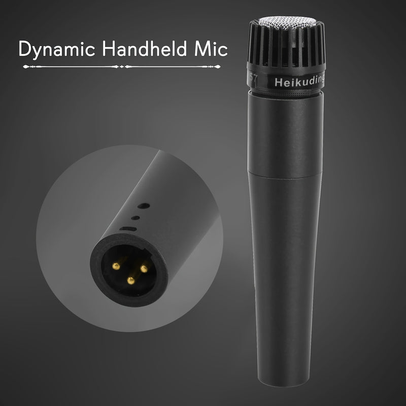 3-Pack Heikuding Micrófono Dinámico Portátil, Estilo SM57, Patrón de Polaridad Unidireccional, Diafragma Pequeño, Metal, Conector XLR, No alimentado, con Clip y Soporte, No requiere Batería
