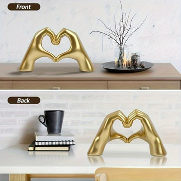 1pc Decoración de Corazón Dorado - Diseño de Manos Abiertas, Elegante Adorno para Hogar u Oficina, Regalo de Cumpleaños, San Valentín, Aniversario o Navidad - Sin Necesidad de Electricidad, Artesanía Duradera en Resina, Accesorio Romántico y Artístico