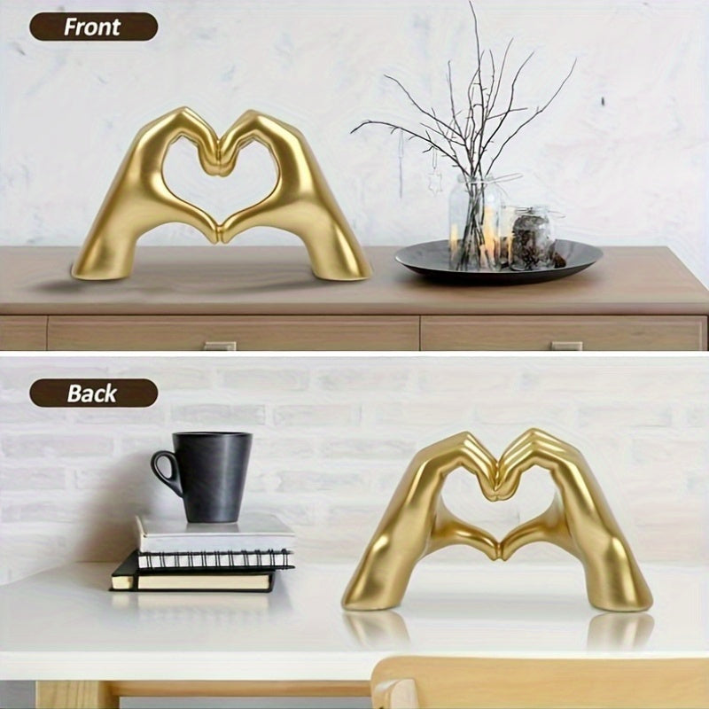 1pc Decoración de Corazón Dorado - Diseño de Manos Abiertas, Elegante Adorno para Hogar u Oficina, Regalo de Cumpleaños, San Valentín, Aniversario o Navidad - Sin Necesidad de Electricidad, Artesanía Duradera en Resina, Accesorio Romántico y Artístico