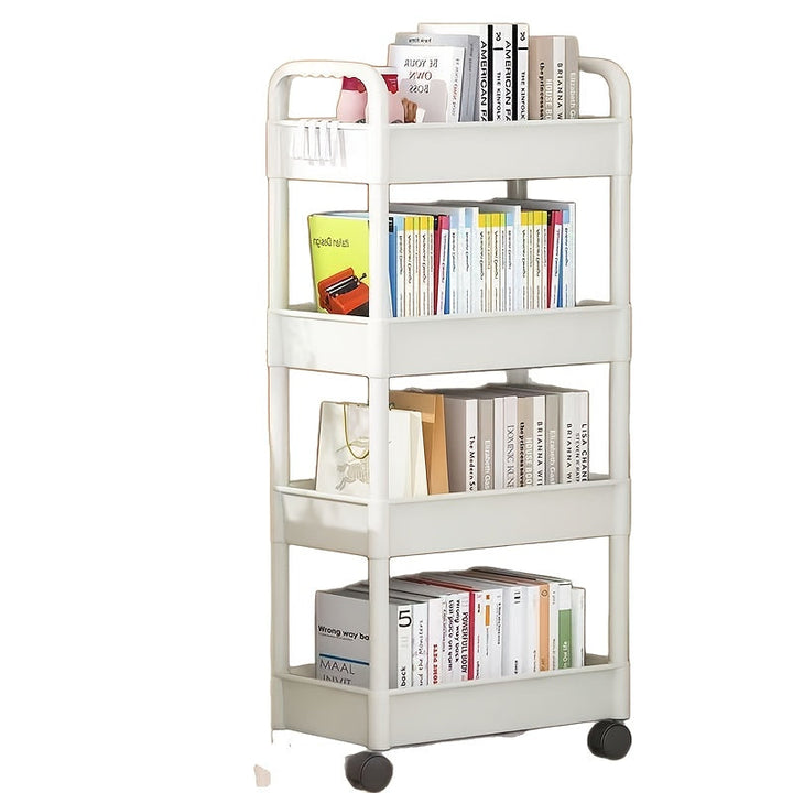 Carrito de almacenamiento rodante de 3 niveles - Organizador de plástico duradero con ruedas, fácil de mover para cocina, baño, dormitorio - Blanco, soporte para libros y artículos pequeños, unidad de estantería versátil | Carrito de almacenamiento moder