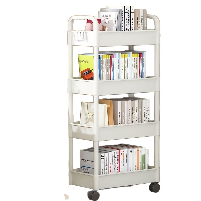Carrito de almacenamiento rodante de 3 niveles - Organizador de plástico duradero con ruedas, fácil de mover para cocina, baño, dormitorio - Blanco, soporte para libros y artículos pequeños, unidad de estantería versátil | Carrito de almacenamiento moder