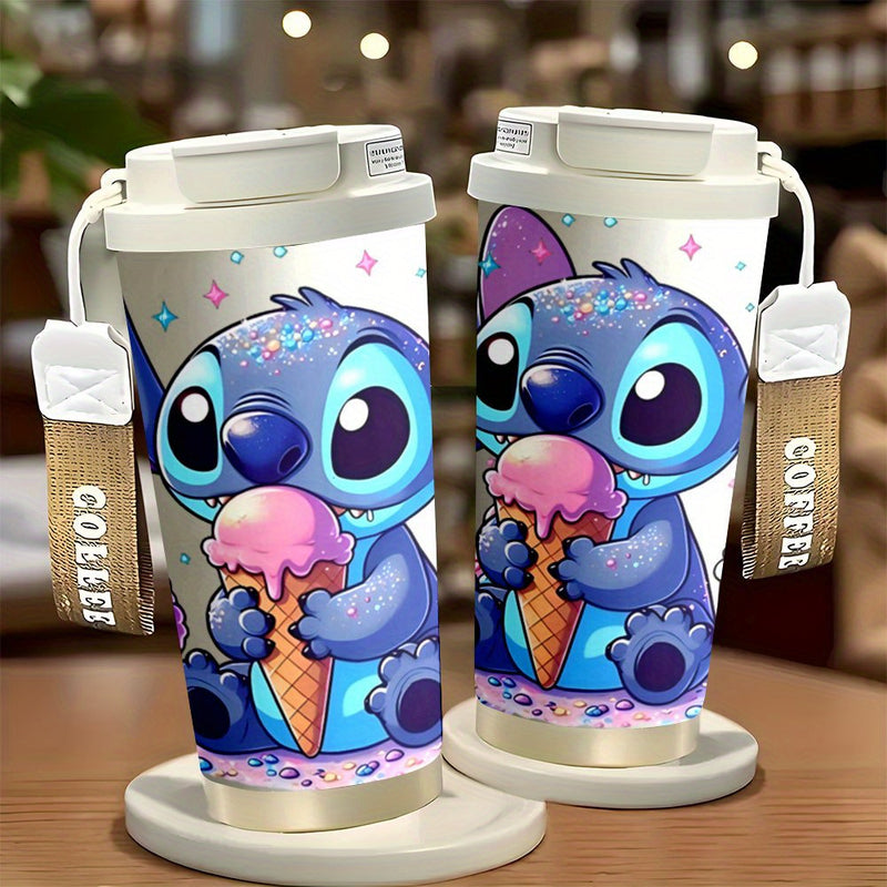 1 unidad de taza de viaje de 18 oz Disney Stitch, gran capacidad, acero inoxidable, para bebidas frías y calientes, crema. Ideal como regalo para verano e invierno, KFB03231