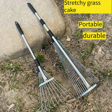 Recogedor de hojas telescópico de acero inoxidable compacto - Cabeza ajustable para limpieza de césped y jardín, recogedor de jardín de metal duradero para eliminación de hojas y malezas