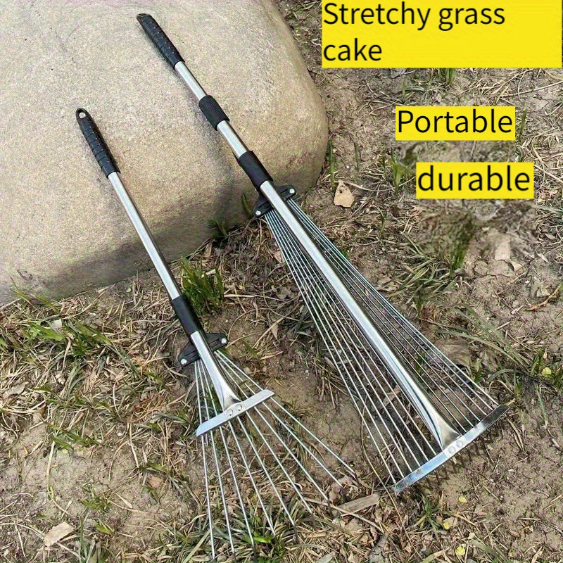 Recogedor de hojas telescópico de acero inoxidable compacto - Cabeza ajustable para limpieza de césped y jardín, recogedor de jardín de metal duradero para eliminación de hojas y malezas