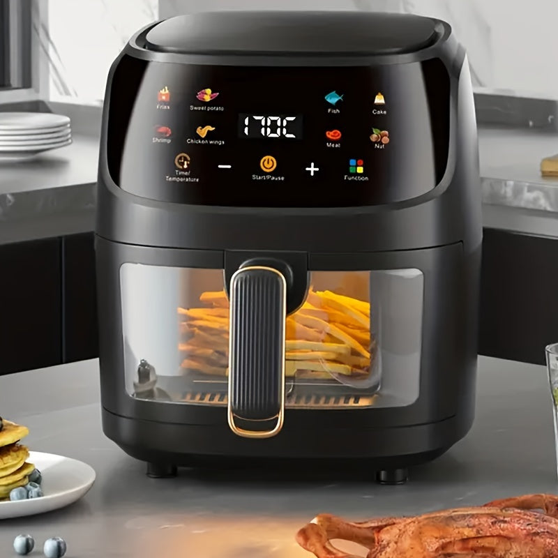 1 pieza de freidora de aire de 6 litros de capacidad, sin aceite, cocinero saludable con 8 ajustes preestablecidos, pantalla táctil LCD digital, ventana de cocción visual, cesta antiadherente - Ideal para cocina doméstica, accesorios de freidora de aire