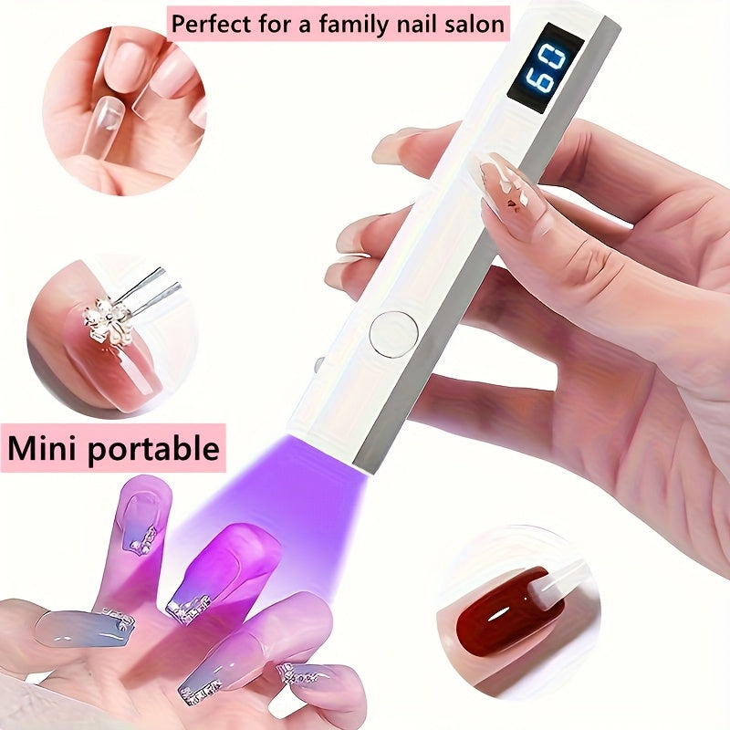Lámpara de gel de uñas portátil y de mano, ideal para hacerlo tú mismo, con pantalla digital - Gel inalámbrico rápido, lámpara de mano, lámpara de arte de uñas portátil, adecuada para salones de uñas en casa, fácil de llevar al viajar, regalo de alta cal