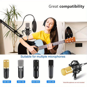 Soporte de micrófono ajustable de acero al carbono con brazo de boom, montaje de choque, pantalla de viento y soporte de filtro de pop - Montaje de escritorio con brazo de tijeras para transmisión en vivo, juegos, transmisión en vivo, grabación de audio