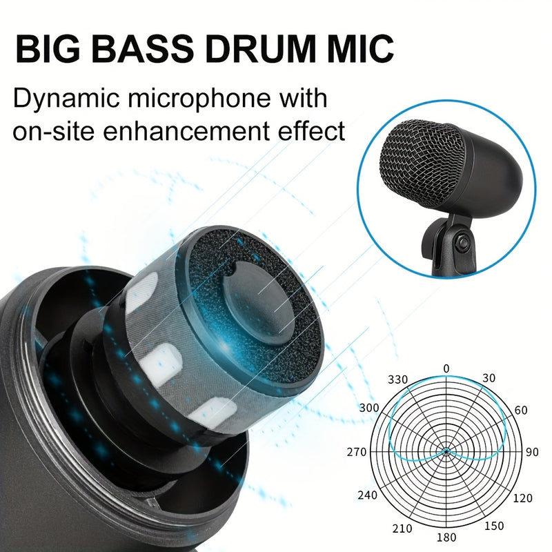 Kit de Micrófono Dinámico con Cable DEPUSHENG 7pcs - para Bajo/Tom/Snare/Hi-hat Cymbals, Soportes y Clips Roscados