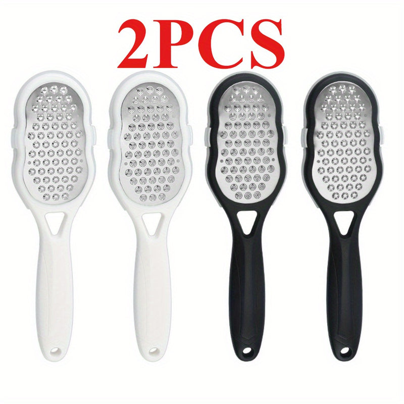 2 Piezas de Exfoliador Manual de Acero Inoxidable para Pies y Manos - Herramienta Ergonómica con Superficie de Doble Textura, Mangos Blancos y Negros, Sin Batería Necesaria para Eliminación de Piel Muerta, Diseño Elegante, Exfoliador de Alta Calidad, Exf