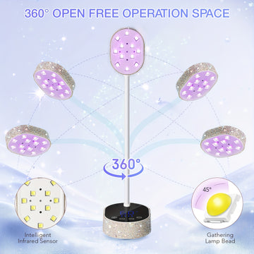 Linterna de Uñas Compacta para Escritorio con Pantalla Táctil - Secador Portátil con Piedras Brillantes, 12 Luces LED, Sensor Infrarrojo Inteligente, Kit de Manicura Perfecto para Cumpleaños de Mujeres