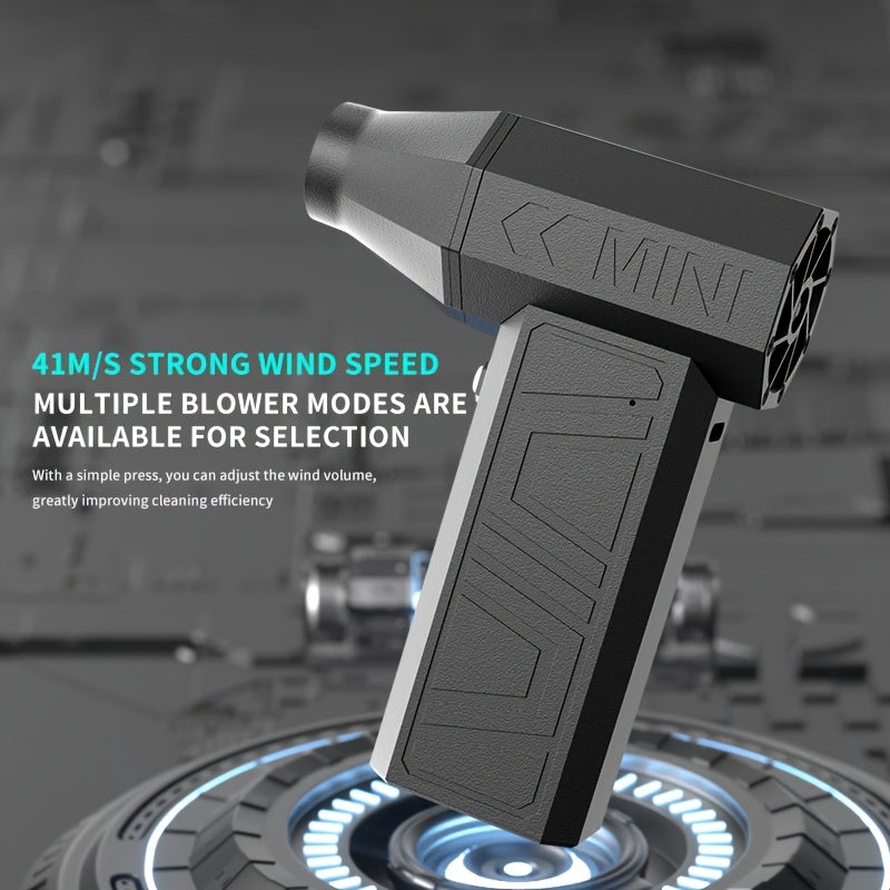 Limpiador de aire comprimido portátil, 90000RPM, 3 modos de soplador ajustables, carga USB, batería recargable de litio de 4000mAh, tensión de funcionamiento de 24V, material ABS, kit de accesorios incluido
