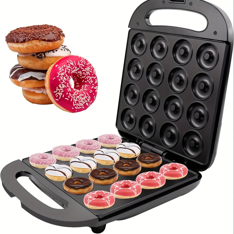 Hacedor de Donas Mini de 1000W, Capacidad para 16 Donas - Máquina de Donas para el Hogar - Superficie Eléctrica Antiadherente, Hacedor de Donas para Niños, Hace Donas Negras