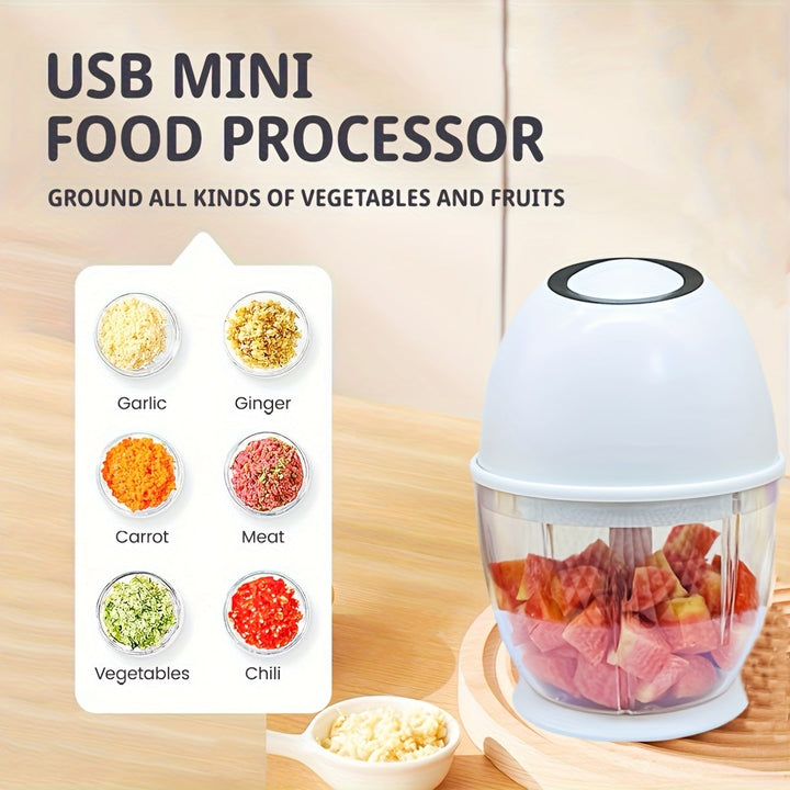 Procesador de Alimentos Mini USB Compacto de 400ml - Picadora Eléctrica de Ajo y Verduras, Cebolla, Jengibre, Chile, Frutas, Trituradora de Carne con Batería de Litio Recargable - Licuadora de Cocina Portátil para Preparación Rápida de Alimentos