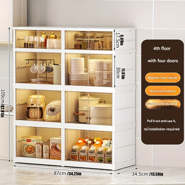 Estantería para Platos y Boles, Armario Plegable Antipolvo, Organizador de Cocina Sin Necesidad de Instalación, Múltiples Niveles de Plástico para Microondas