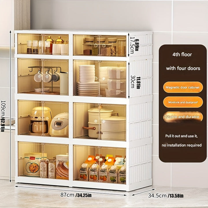 Estantería para Platos y Boles, Armario Plegable Antipolvo, Organizador de Cocina Sin Necesidad de Instalación, Múltiples Niveles de Plástico para Microondas