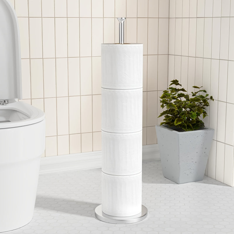 Soporte Independiente de Acero Inoxidable para Papel Higiénico con Almacenamiento de Rollo de Repuesto - Diseño Sobre el Tanque para Organización del Baño