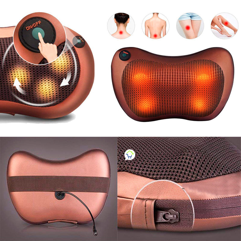 Masajeador Cojín Multifuncional Espalda + Lumbar + Cuello  Portátil 8028
