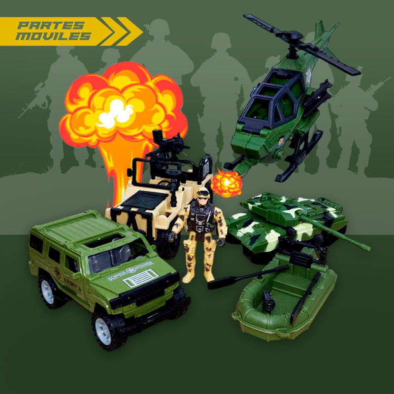 Set Militar x 6 Piezas Grandes Figuras Acción Vehículos Juguete HW-M223-1