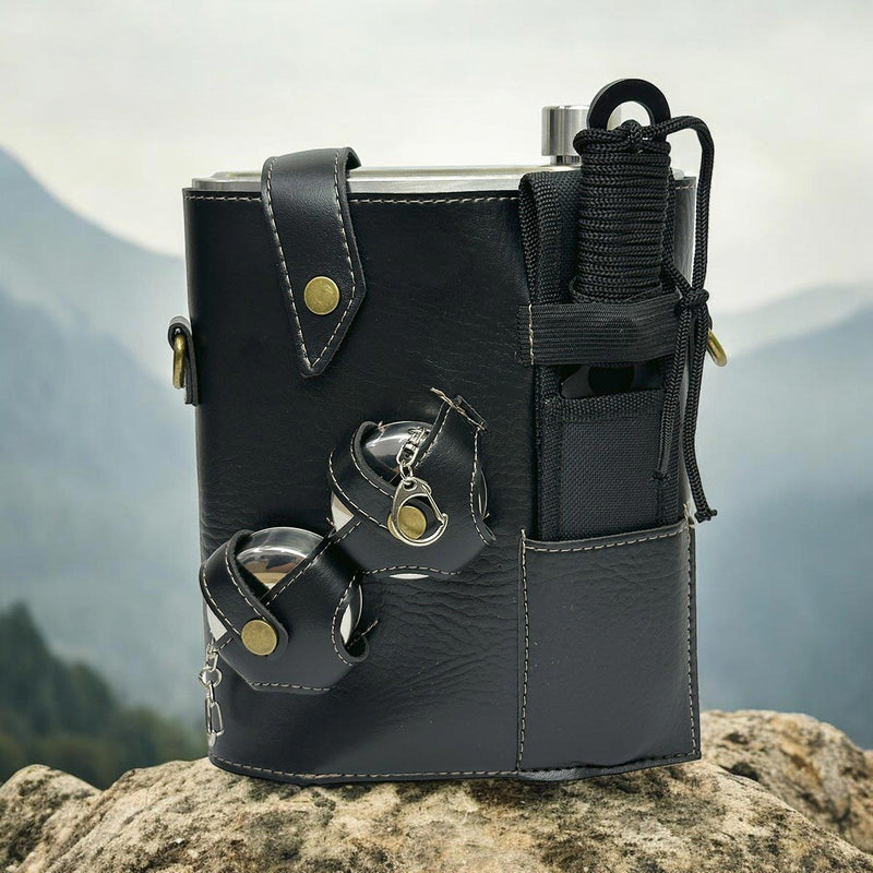 Whiskera 48 OZ Copas y Cuchillo Táctico Con Estuche De Cuero MR-21