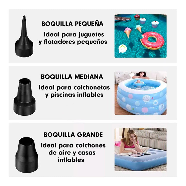 Inflador Electrico 3 Boquillas Vacaciones Camping GR