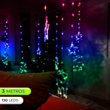 Cortina Intercalada 3M Renos y Estrellas 130 LEDS Navidad 1747