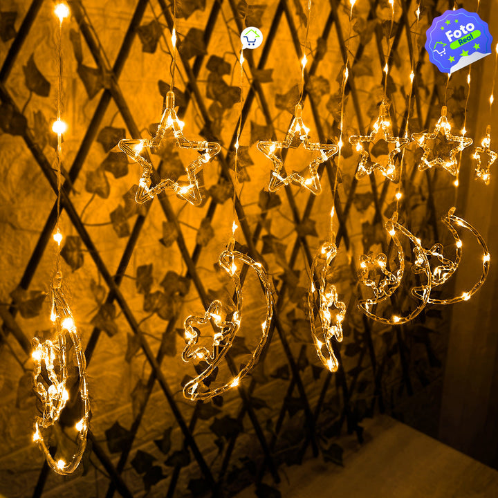 Cortina Intercalada Estrellas y Lunas 3 M x 79 CM  Luces 130 LEDS Navidad 1743