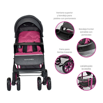 COCHE ESTANDAR  KLAUS HAPPY BABY - ROSADO