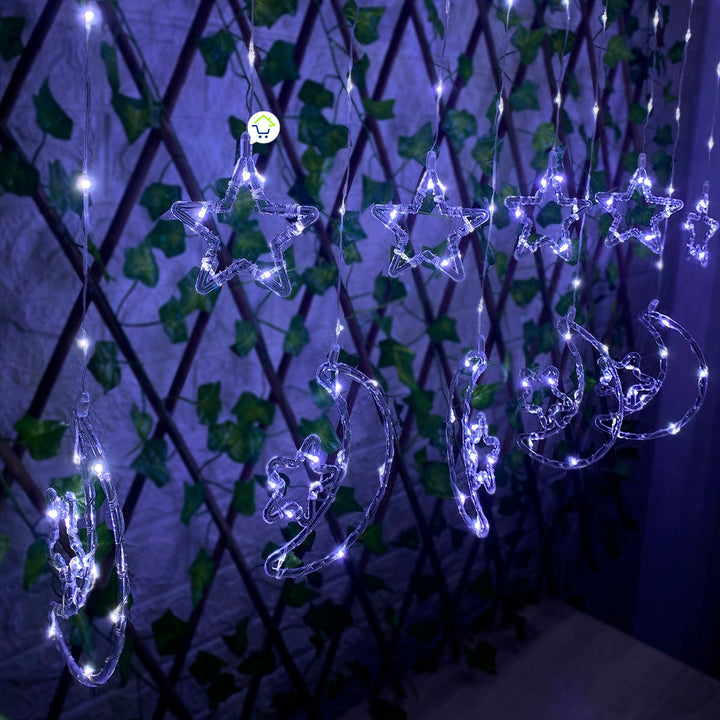 Cortina Intercalada Estrellas y Lunas 3 M x 79 CM  Luces 130 LEDS Navidad 1743