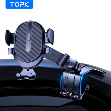 Soporte Ajustable para Teléfono de Salpicadero de Coche TOPK - Pinza Antideslizante de Silicona, Compatible con Todos los Smartphones, Montaje Seguro y Diseño Ergonómico para Conducción Segura, Construcción Robusta