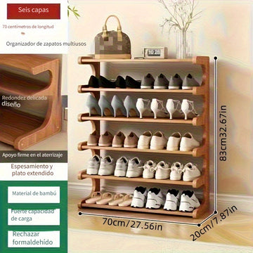 Zapatero de Bambú Ahorrador de Espacio de 3/4/5/6 Niveles con Acabado en Madera Sencilla para Hogar, Entrada, Sala de Estar, Dormitorio, Garaje, Residencia Universitaria - Fácil de Montar