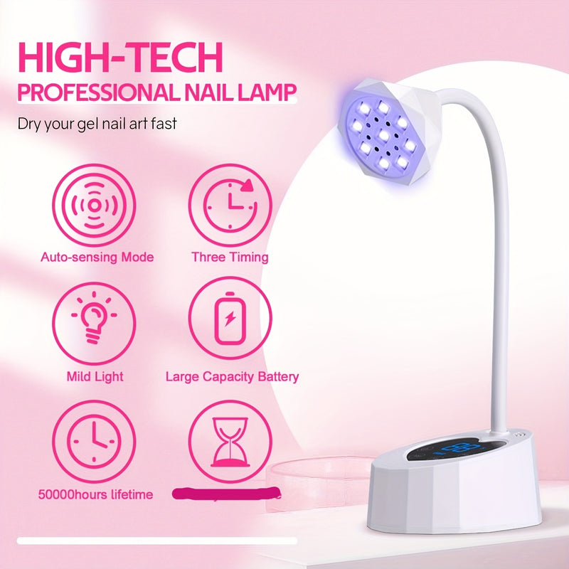 Linterna portátil recargable para uñas con sensor automático, 3 temporizadores disponibles, ideal para secado de gel y cura de esmalte, perfecta para manicura DIY en casa o salones