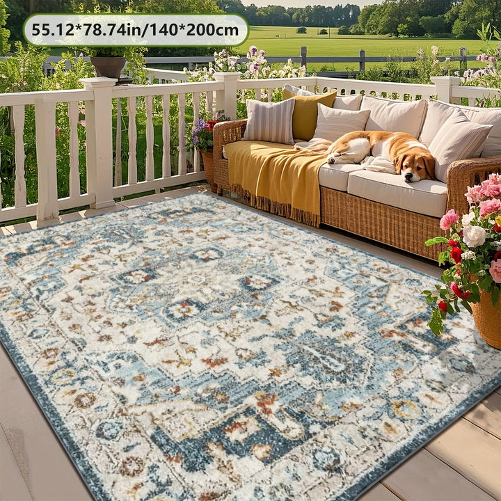 Alfombrilla de exteriores con diseño floral azul y blanco de ZULIDA - Lavar en máquina, alfombrilla rectangular de poliéster para patio, sala de estar, dormitorio y más - Diseño duradero y elegante, alfombras para sala de estar