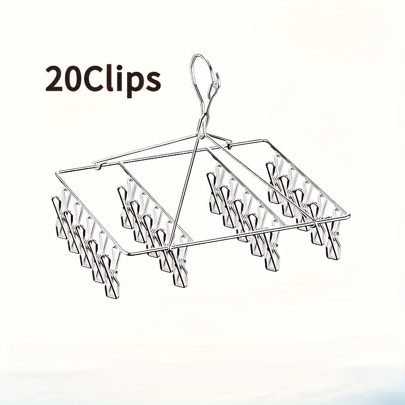 20 Piezas de Ganchos Giratorios para Ropa con Bloqueo Antiviento - Clips Desmontables Resistentes, Diseño Ahorrador de Espacio, Acabado Metálico Elegante, Colgadores Duraderos para Uso en Interiores/Exteriores, Secado de Prendas, Perchas para Ropa