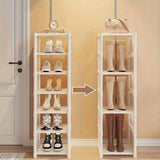 Organizador de zapatos blanco de varios niveles - Diseño vertical ahorrador de espacio con estantes abiertos, fácil de armar, ideal para entrada, sala, habitación o cocina | Estante de almacenamiento blanco elegante | Barras de soporte de metal, organiza