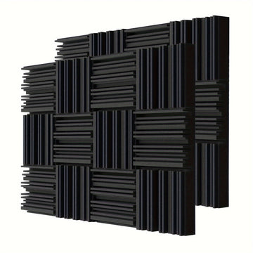 Conjunto de 24 Paneles Insonorizantes de Espuma de Alta Densidad Negros, 30.48x30.48x5.08 cm - Azulejos Acústicos Ignífugos para Decoración de Paredes y Techos, Ideales para Cine en Casa, Estudio, Sala de Baile, Sala de Juegos, Sala de Conferencias, Pane
