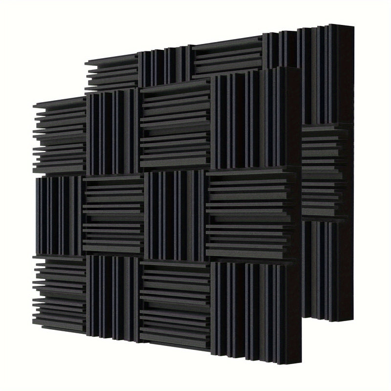Conjunto de 24 Paneles Insonorizantes de Espuma de Alta Densidad Negros, 30.48x30.48x5.08 cm - Azulejos Acústicos Ignífugos para Decoración de Paredes y Techos, Ideales para Cine en Casa, Estudio, Sala de Baile, Sala de Juegos, Sala de Conferencias, Pane