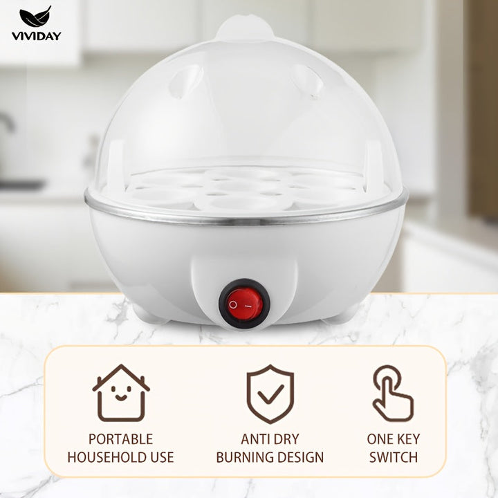 VIVIDAY Hervidor de huevos y vaporizador de alimentos de una sola capa con fácil apertura - Operación transparente y conveniente con un solo botón, ideal para hervir huevos y panqueques, dispositivo de cocción de huevos | Diseño blanco elegante | Constru