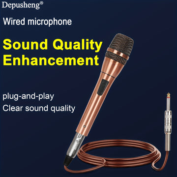 Micrófono dinámico Depusheng C7, profesional, unidireccional, con bobina móvil, micrófono de mano con cable, enchufa y juega, sin batería, con enchufe de 6,35 mm, para grabación de canto familiar profesional, transmisión - Material metálico
