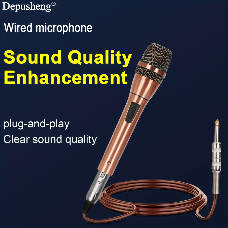 Micrófono dinámico Depusheng C7, profesional, unidireccional, con bobina móvil, micrófono de mano con cable, enchufa y juega, sin batería, con enchufe de 6,35 mm, para grabación de canto familiar profesional, transmisión - Material metálico